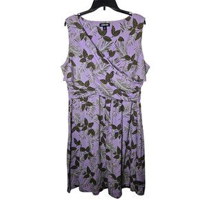 Lands' End Purple Leaf Print‎ Dress Plus Size 1X Hawaiian Island Summer Vacation